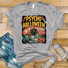 Halloween Shirt - Pyscho Halloween Design on Premium Tee - Funny Graphic Tee with Fast Tracked UK Post