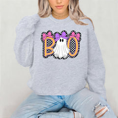 Halloween Sweatshirt: Halloween Cute Bow Coquette Checkered Spooky Design - Adults & Kids Sizes, Gildan Heavyweight Blend - Free UK Shipping