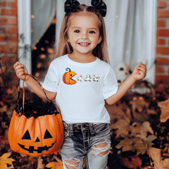 Kids Halloween Shirt: Pac-Pumpkin Ghost Chase Design - UK Fast Tracked Post