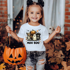 Kids Halloween Shirt: Moo Boo Graphic Tee, UK Fast Tracked Post
