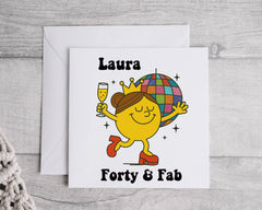 Personalised 40th Birthday Card: 40 & Fab Disco Design - Fast UK Shipping