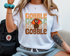 Funny 'Gobble' Turkey Face Thanksgiving T-Shirt