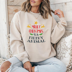 Merry Christmas You Filthy Animal Star Sweatshirt: Gildan Heavyweight, Fast UK Tracked Post