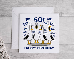 Crazy Pickle 50th Birthday Card: Seagull Design