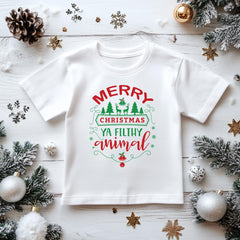 Kids Christmas T-Shirt - Merry Christmas you Filthy Animal Design - Premium Gilden Heavyweight - Free UK Shipping
