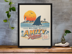 Welcome to Amity Island Framed Print Wall Art: Post card Design - 2 Sizes A4 or A4