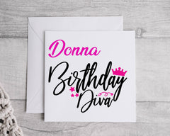 Personalised Birthday Diva Card: Custom Name, Fast UK Post
