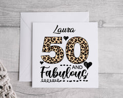 Personalised Ladies 50th Birthday Card, 50 & Fabulous Gold Print - Personalised Card Fast UK Post!
