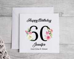 Personalised 60th Birthday Card: Rose Design, Black Text Fast UK Post