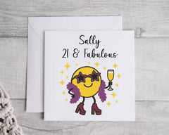 Personalized 21st Birthday Card: Cartoon Design, Fast UK Post
