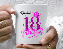 Personalised 18th Birthday Mug, Pink Crown Design