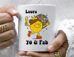Personalised 70th Birthday Mug: 70 & Fab Disco Mug -Fast Tracked UK Shipping