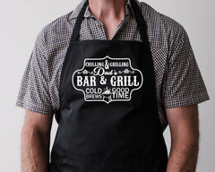 Personalised Apron - Dads Bar & Grill Design - Funny Quote - Custom Apron with Pockets - Free Tracked UK Post