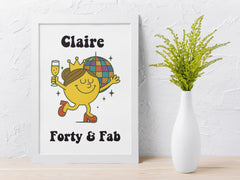 Personalised Ladies 40th Birthday Print in Frame - 40 & Fab Disco - Personalised Name Print - Fast and Free UK Tracked Post.