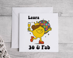 Personalised 30th Birthday Card: 30 & Fab Disco Design - Fast UK Postage