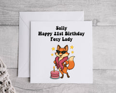 Personalised 21st Birthday Card: Foxy Lady Design, Fast UK Post