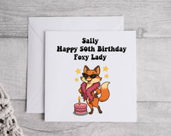 Personalised 50th Birthday Card: Foxy Lady Design, Fast UK Post