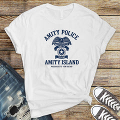 Movie Parody T-Shirt - Amity Island Police Design on Premium Tee - Funny Graphic Tee with Tracked UK Postage