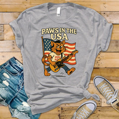 Paws In The USA T-Shirt - Funny Cat Music Parody Tee