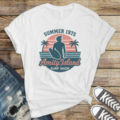 Movie Parody T-Shirt - Amity Island Surf Shop Design on Softstyle Premium Tee - Funny Graphic Tee with Tracked UK Postage
