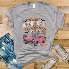 Halloween T-Shirt - Wonderful Time Haunted Bookstore Design on Premium Tee - Funny Graphic Tee with Tracked UK Post