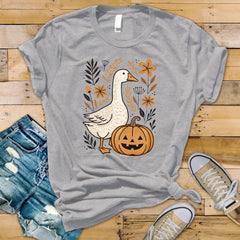 Halloween T-Shirt - Pumpkin Flower Goose Design on Premium Tee - Funny Graphic Tee with Tracked UK Post