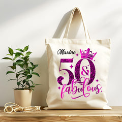Personalised Ladies 50th Birthday Tote Bag, 50 & Fabulous - Premium Personalised Bag - Fast Fast Tracked UK Post