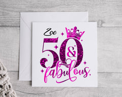 Personalised Ladies 50th Birthday Card, 50 & Fabulous - Personalised Card Fast UK Post!