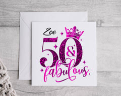 Personalised 50th Birthday Card, 50 and Fab Design