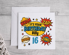 Personalised 16th Birthday Card: Retro Comic Book Style Fast UK Post