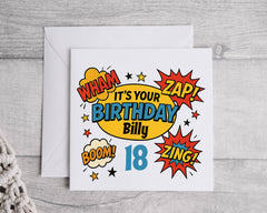 Personalised 18th Birthday Card: Retro Comic Book Style Fast UK Post