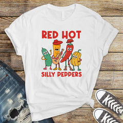 Music Parody Graphic Tee: Red Hot Silly Peppers - Fast Tracked UK Shipping
