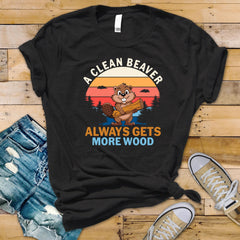 Funny Beaver Graphic Shirt: A Clean Beaver Gets More Wood - Softstyle Tee
