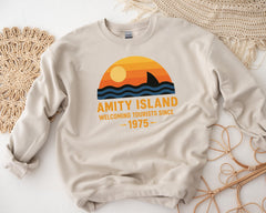 Movie Parody Sweatshirt: Amity Island 1975 Graphic, Gildan Heavyweight Blend -Fast Tracked UK Shipping