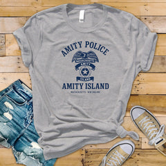 Movie Parody T-Shirt - Amity Island Police Design on Premium Tee - Funny Graphic Tee with Tracked UK Postage