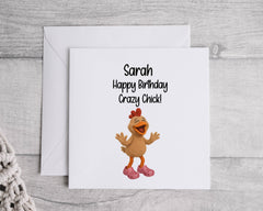 Personalised Birthday Card: Crazy Chick Design, Custom Name.Fast UK Post
