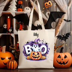 Personalised Halloween Bag - Boo Pumpkin Design - Trick or Treat Bag - Custom Name - Kid Premium Tote Bag - Free UK Tracked Shipping