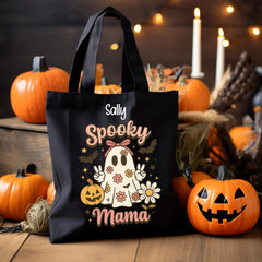 Personalised Halloween Bag - Spooky Mama Design - Trick or Treat Bag - Custom Name - Kid Premium Tote Bag - Free UK Tracked Shipping
