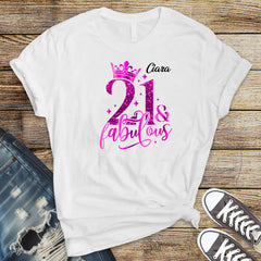 Personalised 21st Birthday Shirt - 21 & Fabulous Design on Premium Tee