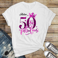 Personalised 50th Birthday Shirt - 50 & Fabulous Design on Premium Tee - Fast UK Tracked Post!