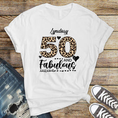 Personalized 50th Birthday T-Shirt: Leopard Print Tee