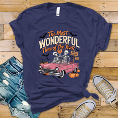 Halloween T-Shirt - Wonderful Time Haunted Bookstore Design on Premium Tee - Funny Graphic Tee with Tracked UK Post
