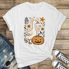 Halloween T-Shirt - Pumpkin Flower Goose Design on Premium Tee - Funny Graphic Tee with Tracked UK Post