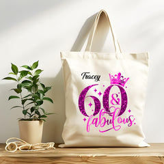Personalised Ladies 60th Birthday Tote Bag, 60 & Fabulous - Premium Personalised Bag - Fast Free Tracked UK Post