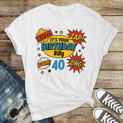 Personalised 40th Birthday T-Shirt: Retro Comic Book - Softstyle Tee