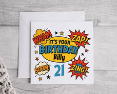 Personalised 21st Birthday Card: Retro Comic Book Style Fast UK Post