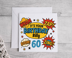 Personalised 60th Birthday Card: Retro Comic Book Style Fast UK Post