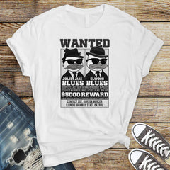 80s Movie Parody T-Shirt – Wanted Poster, Blues Brothers Style