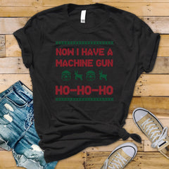 Christmas Movie Parody T-Shirt - Now i Have a Machine Gun Ho Ho Ho Design - Premium Tee UK Tracked Postage