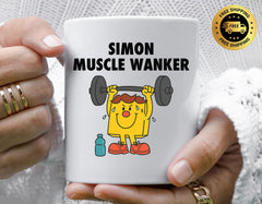 Muscle Wanker Mug: Fun Gym Gift, Personalised Name, Multiple Colours